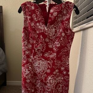 David Meister Red and White Floral Midi Dress